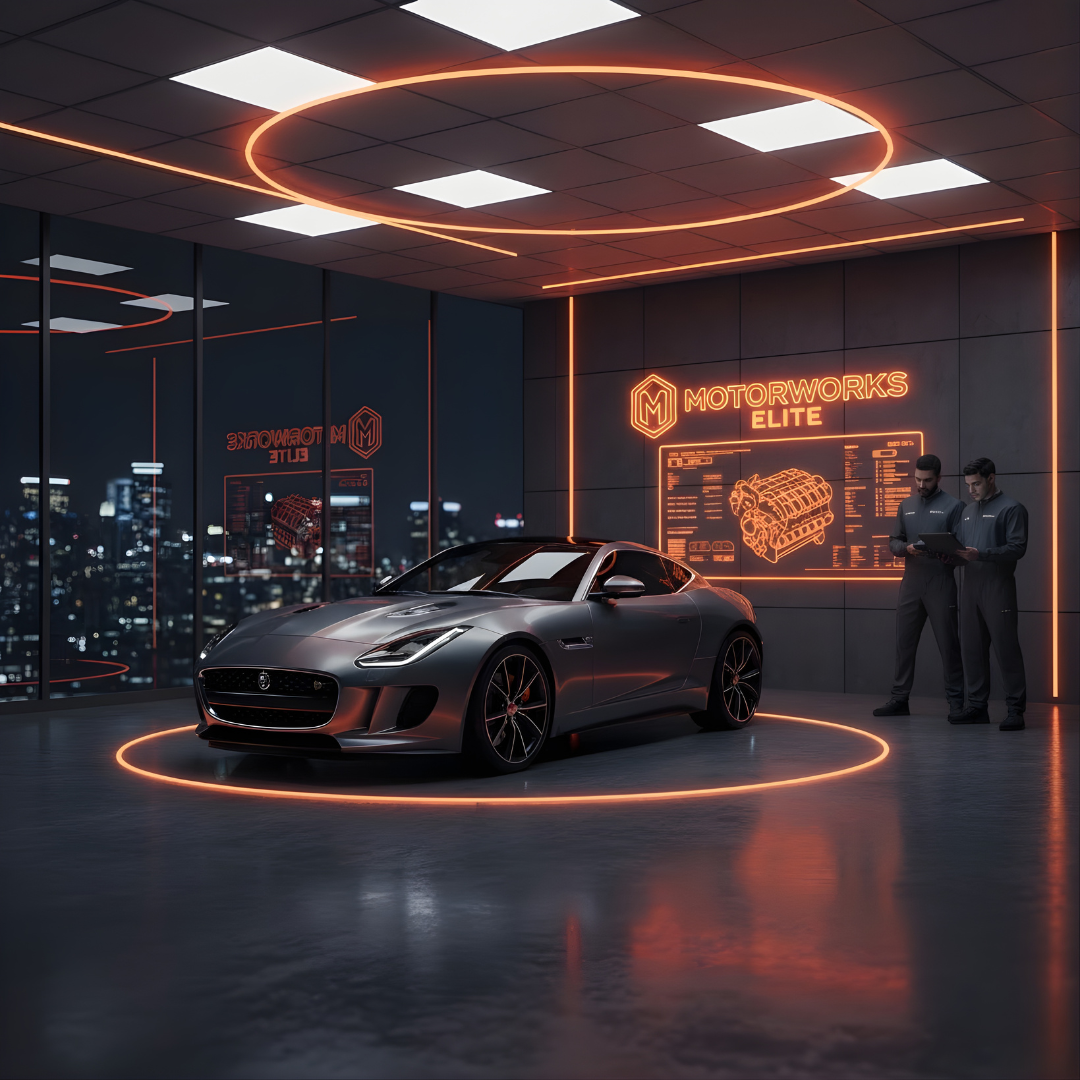 Red performance car inside Elite Motorworks
